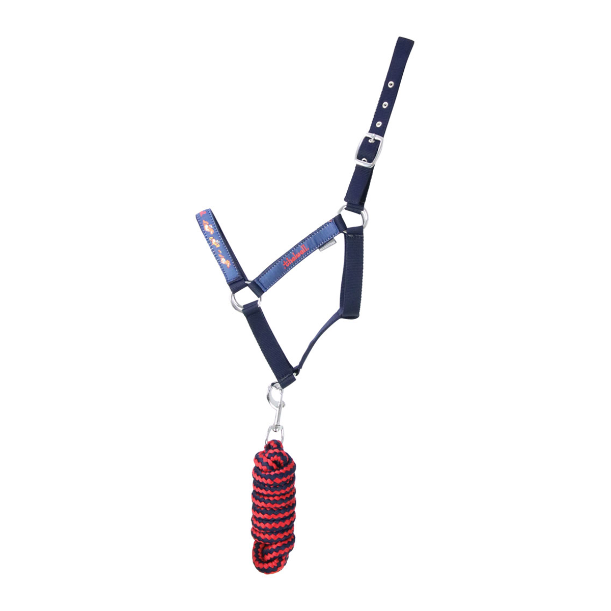 Headcollar and Lead Rope - Hy Equestrian Thelwell Collection Race - Navy Blue & Red