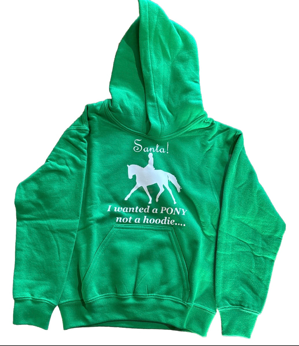 ZPL05 - Gildan Hoodie - Santa I wanted a PONY not a Hoodie Green Small Youth