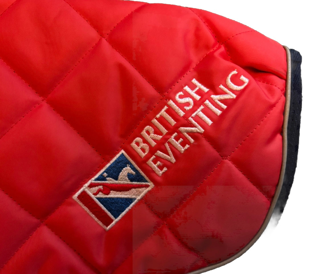 Showerproof Quilted Dog Coat - Lansdown British Eventing - Red with Navy and Reflective Binding