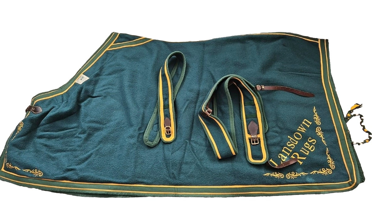 Lansdown Country Wool Show Rug - 5’9” Green with Yellow Binding