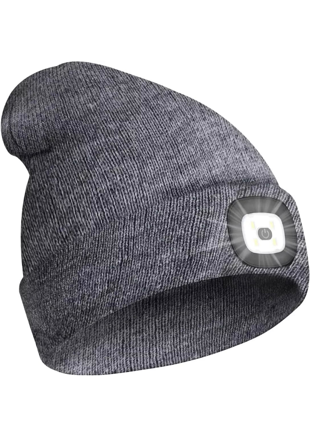 Grey Beanie Hat with Rechargeable LED Light
