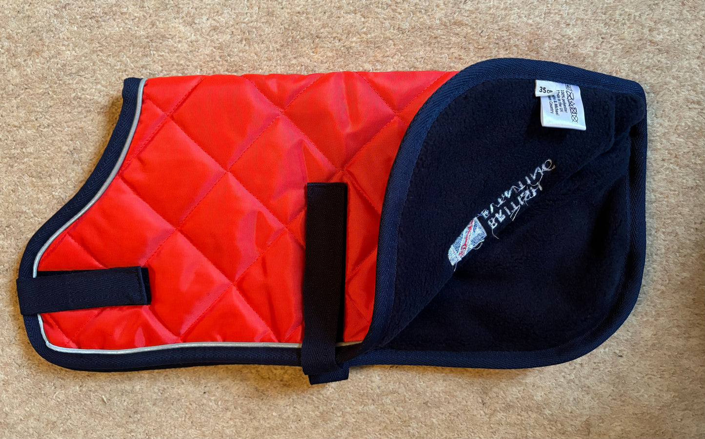 Showerproof Quilted Dog Coat - Lansdown British Eventing - Red with Navy and Reflective Binding