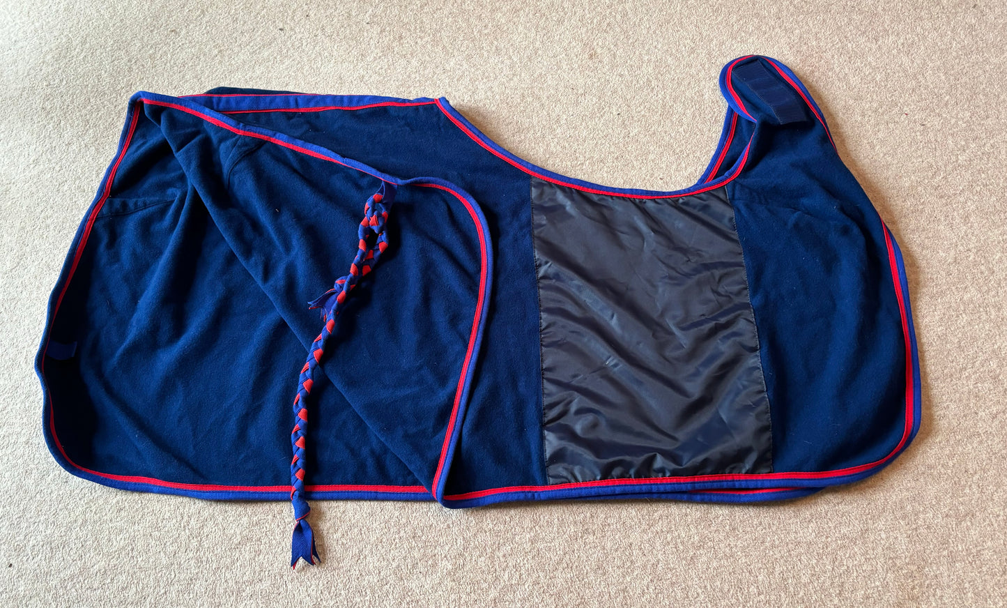 Lansdown Ride On Fleece Exercise Sheet Rug - Blue with Red and Blue Binding
