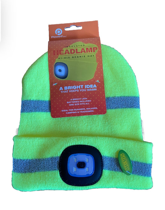 HI Viz Insulated Beanie Hat with LED Battery Headtorch