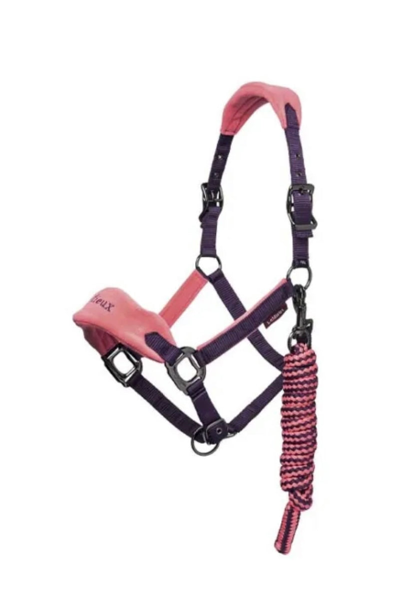 Headcollar and Leadrope - LeMieux PRO SPORT Vogue Fleece Noseband Papaya & Purple