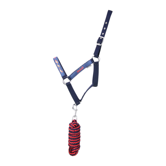 Headcollar and Lead Rope - Hy Equestrian Thelwell Collection Race - Navy Blue & Red