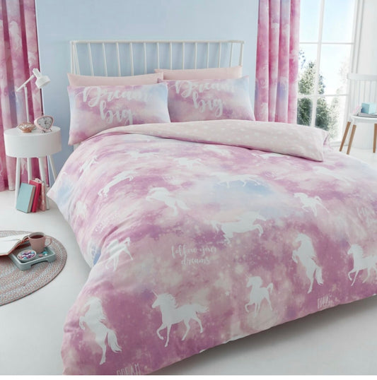 Single Duvet Cover - Dream Big Pink Unicorn Pony by Coloroll