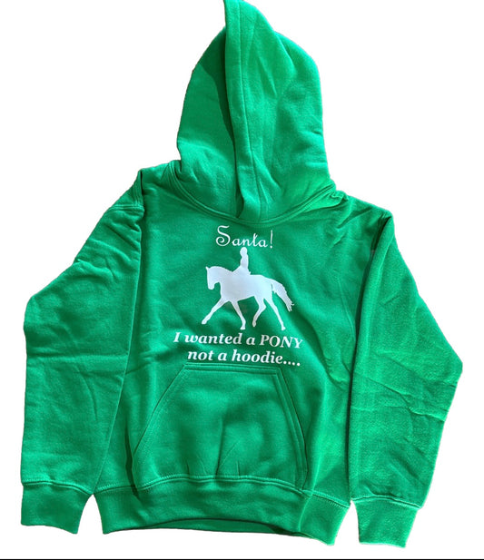 ZPL05 - Gildan Hoodie - Santa I wanted a PONY not a Hoodie Green Small Youth