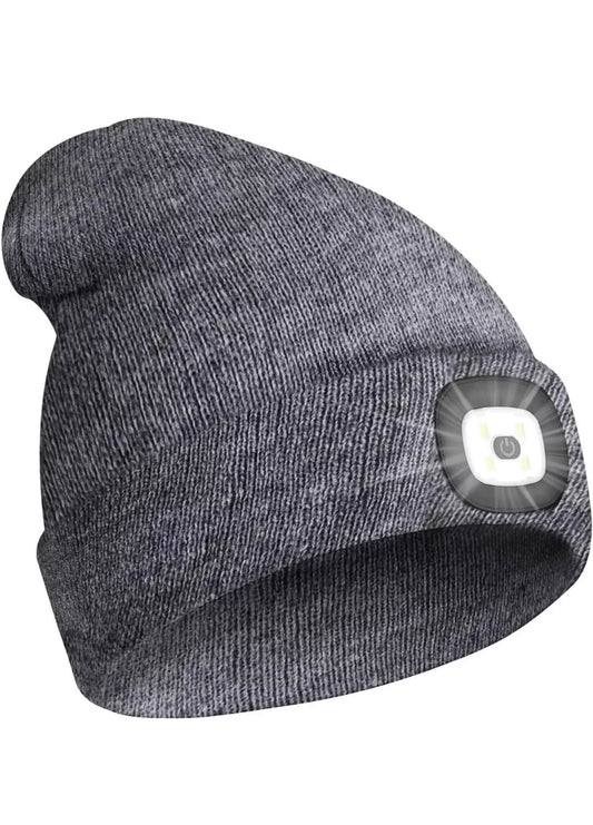 Grey Beanie Hat with Rechargeable LED Light