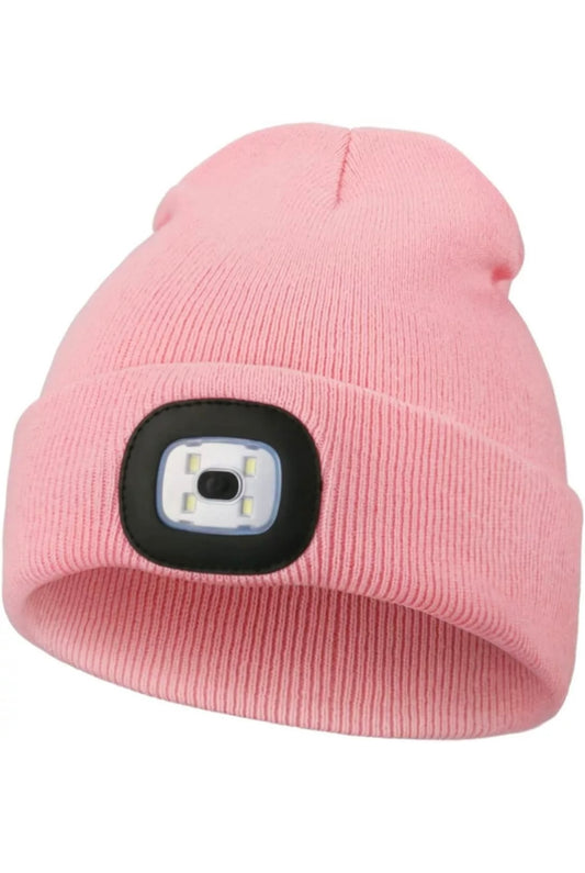 Pink Beanie Hat with Rechargeable LED Light