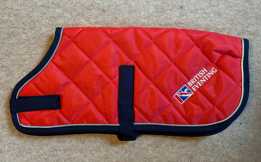 Showerproof Quilted Dog Coat - Lansdown British Eventing - Red with Navy and Reflective Binding