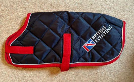 Showerproof Quilted Dog Coat - Lansdown British Eventing - Navy with Red and Reflective Binding