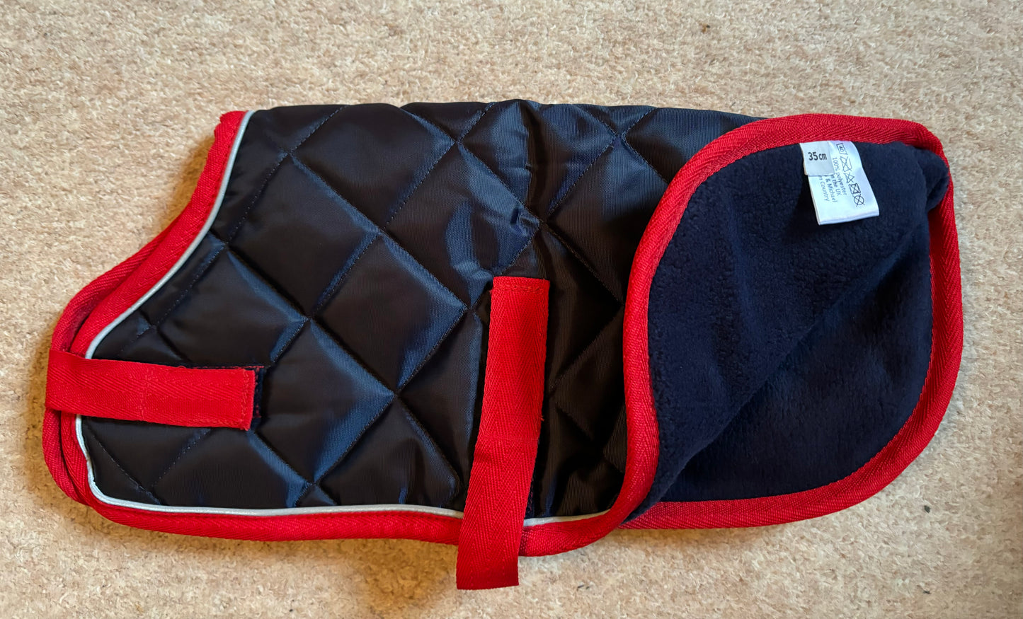 Showerproof Quilted Dog Coat - Lansdown British Eventing - Navy with Red and Reflective Binding