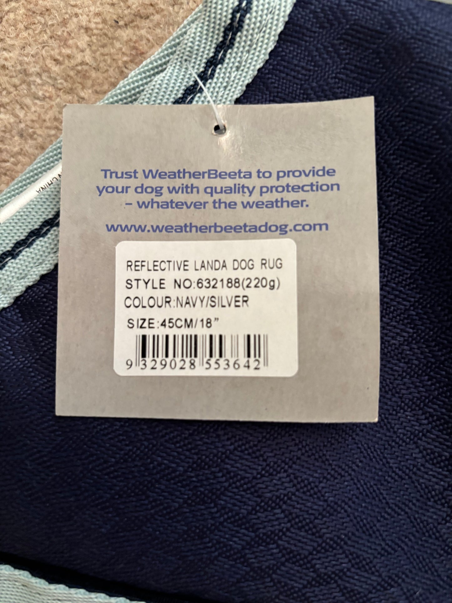 Weatherbeeta Landa Waterproof Dog Coat - Navy/Silver - 18" / 45cm