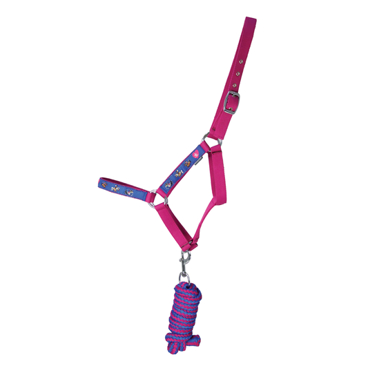 Headcollar and Lead Rope - Hy Equestrian Thelwell Collection Race - Cobalt Blue/Magenta